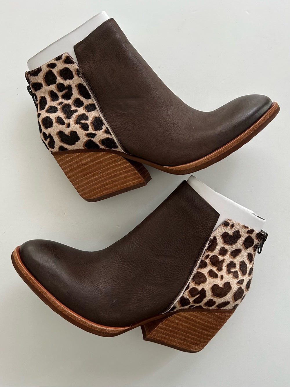 Kork-Ease Chandra Animal Print Leather Ankle Boots, Dk Brown Combo 9 New In Box